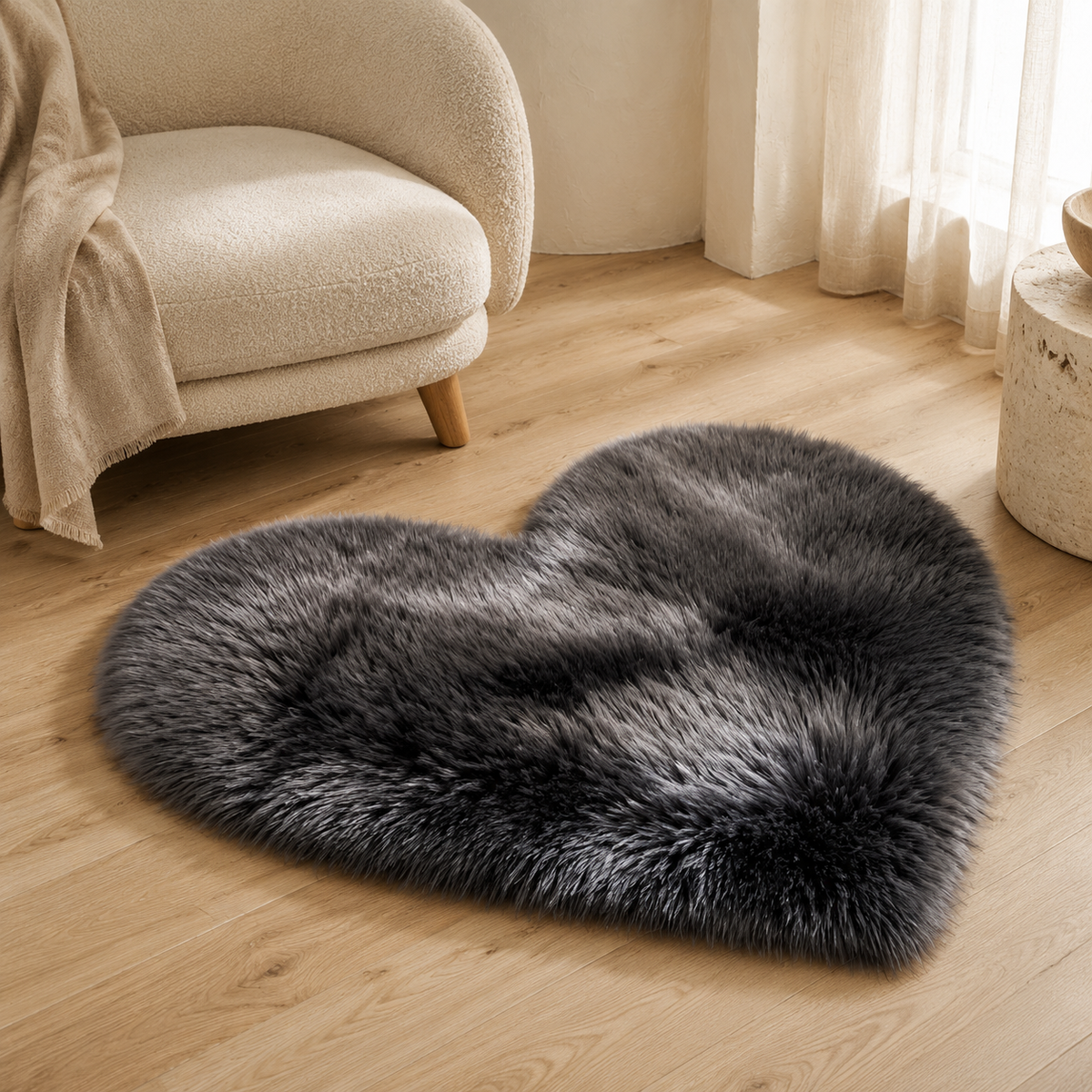 Ovelle Amora Faux-Fur Heart Rug